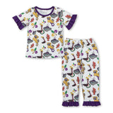 Short sleeves pelican crawfish baby girls Mardi Gras pajamas