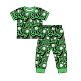 Short sleeves leopard lucky smile kids St Patrick's pajamas