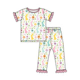 Short sleeves floral bunny kids girls Easter pajamas