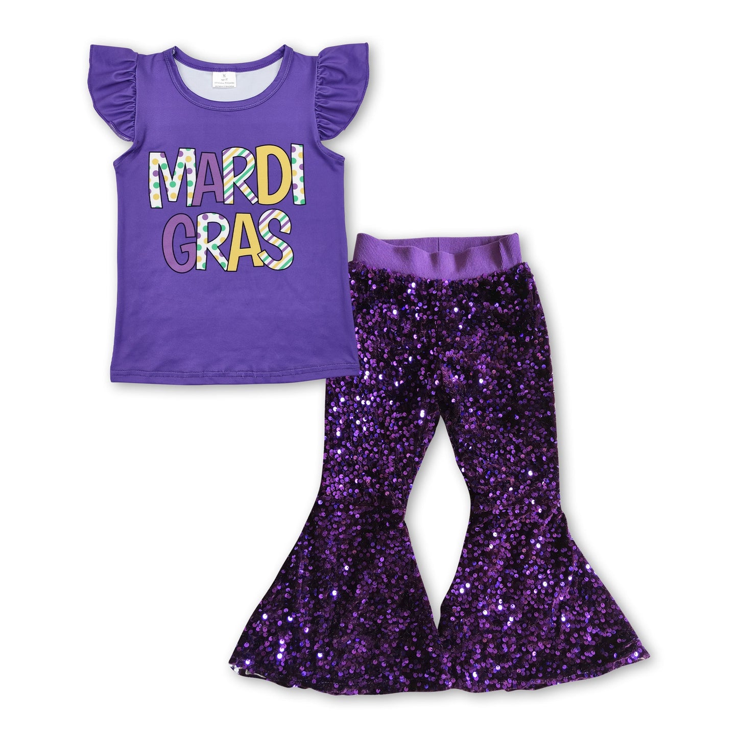 Purple Mardi Gras top sequin pants kids girls clothing set