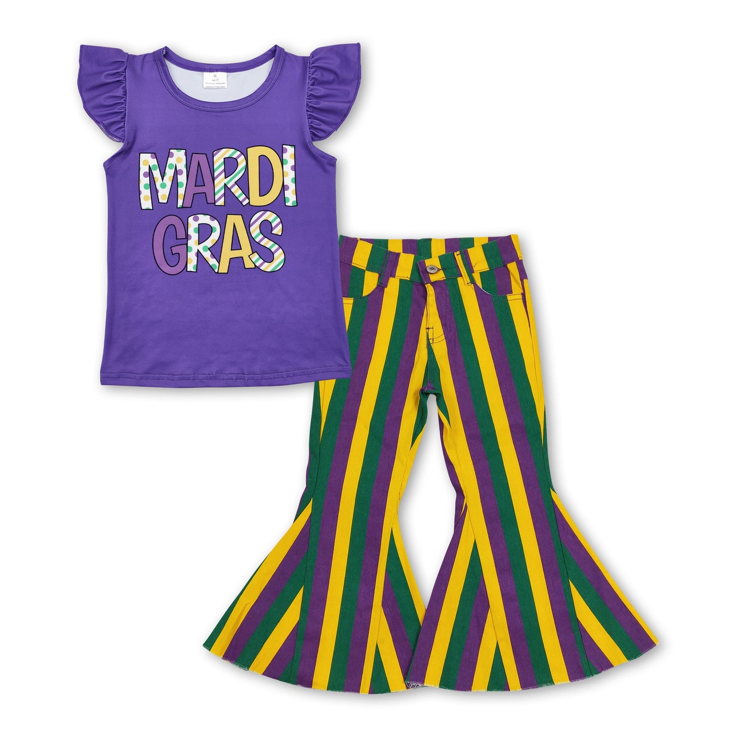 Purple Mardi Gras top stripe jeans girls clothing set