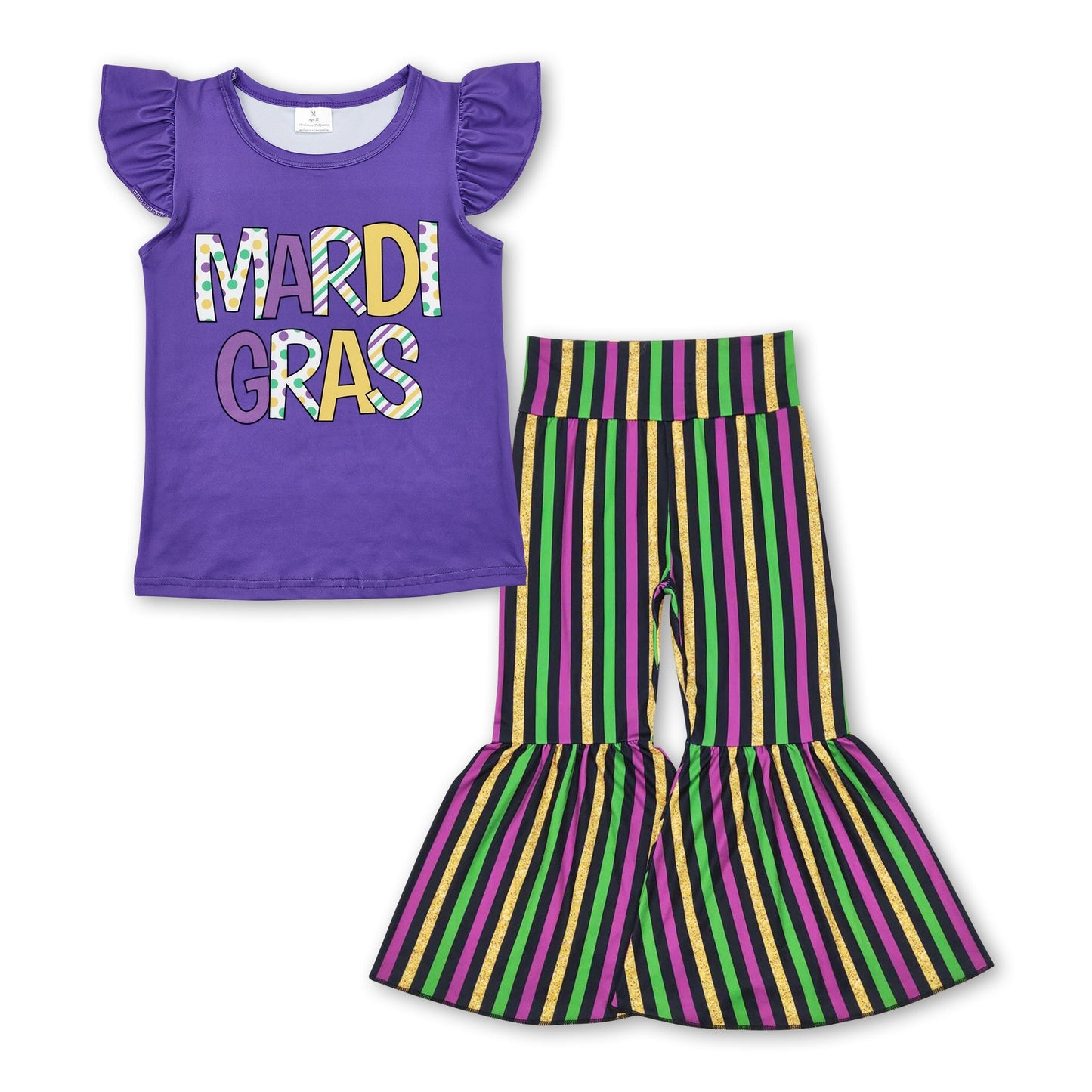 Purple Mardi Gras top stripe pants girls clothing set