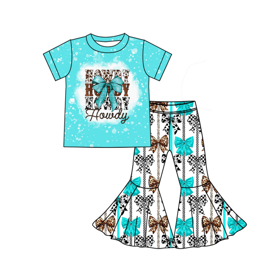Bleached howdy bow top bell bottom pants girls clothes