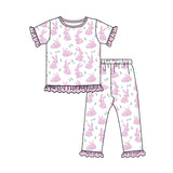 Pink ruffle short sleeves kids girls Easter pajamas