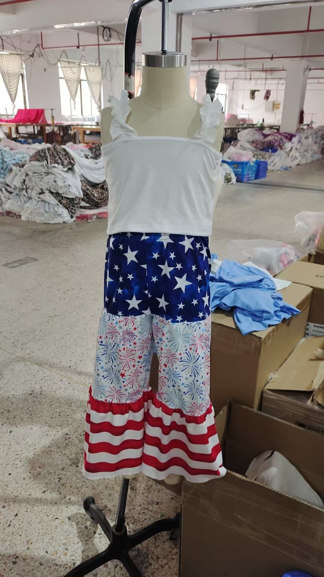 Straps top stars stripe firework pants girls 4th of july clothes