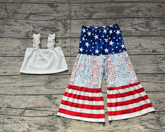 Straps top stars stripe firework pants girls 4th of july clothes