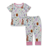 Short sleeves bunny eggs kids girls Easter pajamas