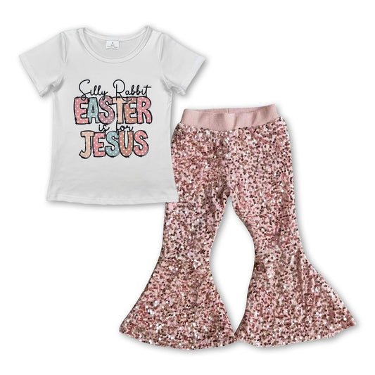 Silly rabbit Easter is for jesus top sequin pants kids girls set