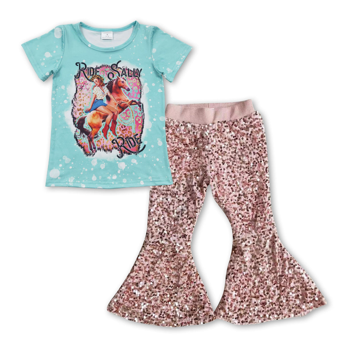Leopard ride top sequin pants western girls outfits