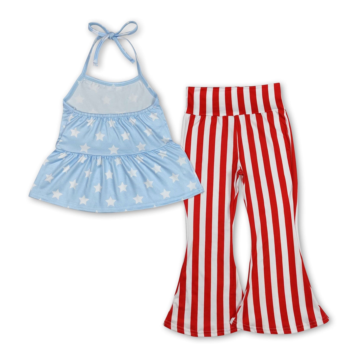 Light blue stars halter top stripe pants girls 4th of july clothes