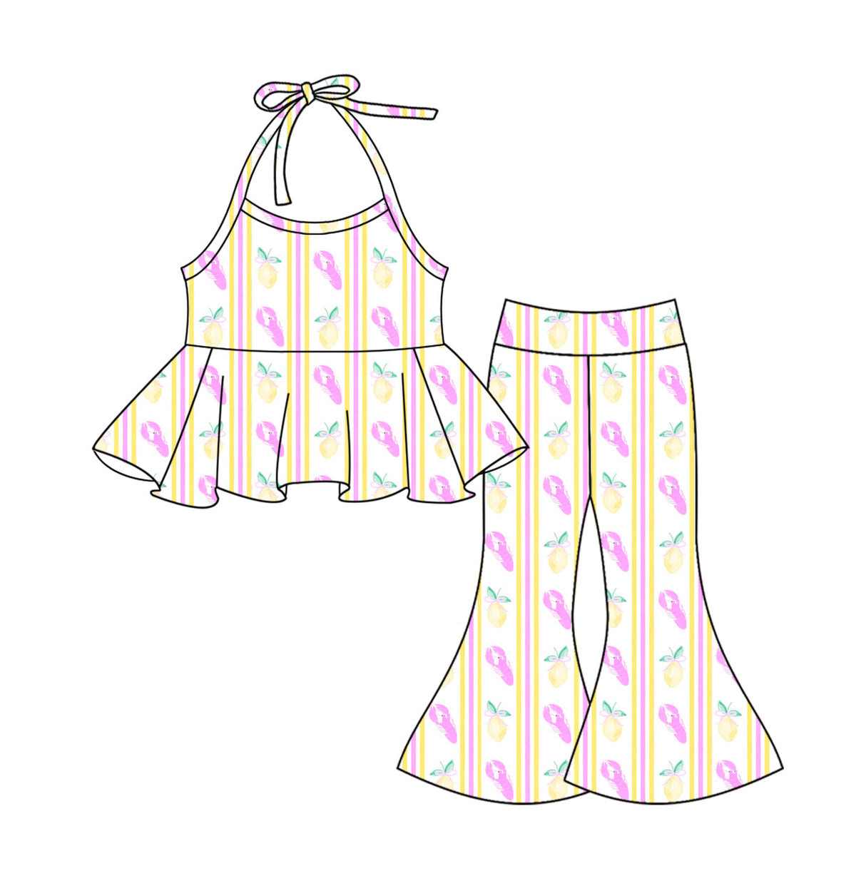 Crawfish lemon halter top bell bottom pants girls clothes