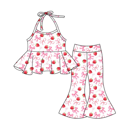 Strawberry bow halter top bell bottom pants girls clothes