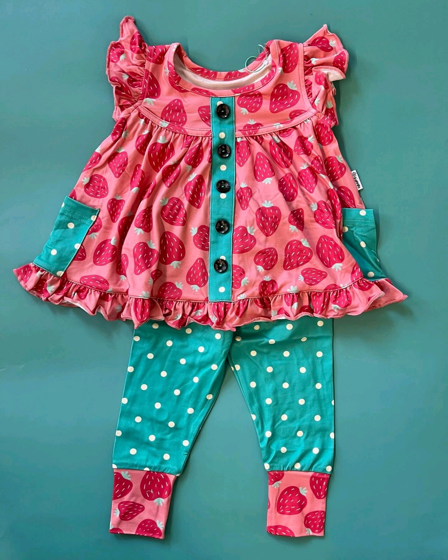 Strawberry pockets tunic polka dots leggings girls clothes