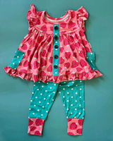 Strawberry pockets tunic polka dots leggings girls clothes