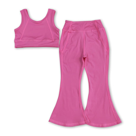 Hot pink crop top floral pants kids girls yoga set