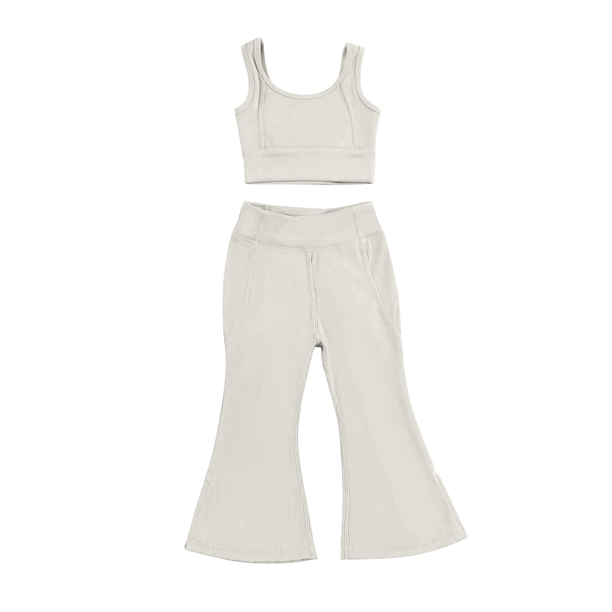 Beige crop top floral pants kids girls yoga set