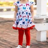 Red blue bow tunic leggings girls 4th of july clothes