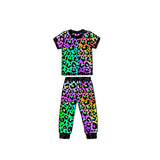 Short sleeves colorful leopard baby kids pajamas