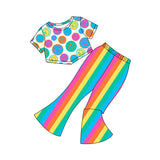 Short sleeves smile top colorful stripe pants girls clothes