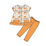 Pumpkin bow floral tunic leggings girls fall clothes