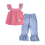 Flutter sleeves stripe farm tunic plaid pants girls clothes