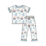 Short sleeves pumpkin bow baby girls fall pajamas