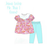 Short sleeves floral Jesus loves me kids girls clothing