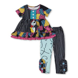 Short sleeves skull patchwork kids girls Halloween clothes