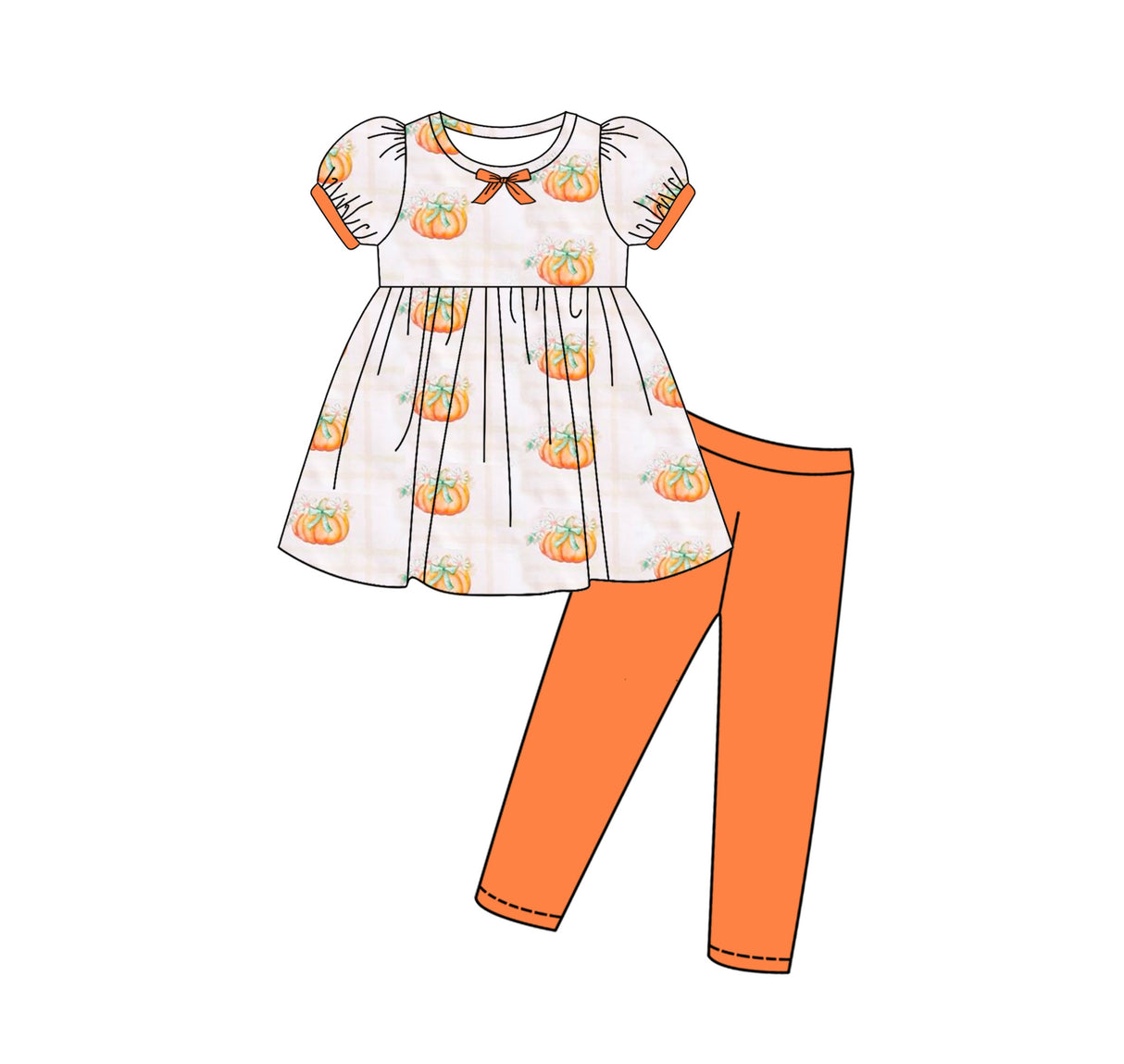 Pumpkin bow tunic orange leggings girls fall clothing