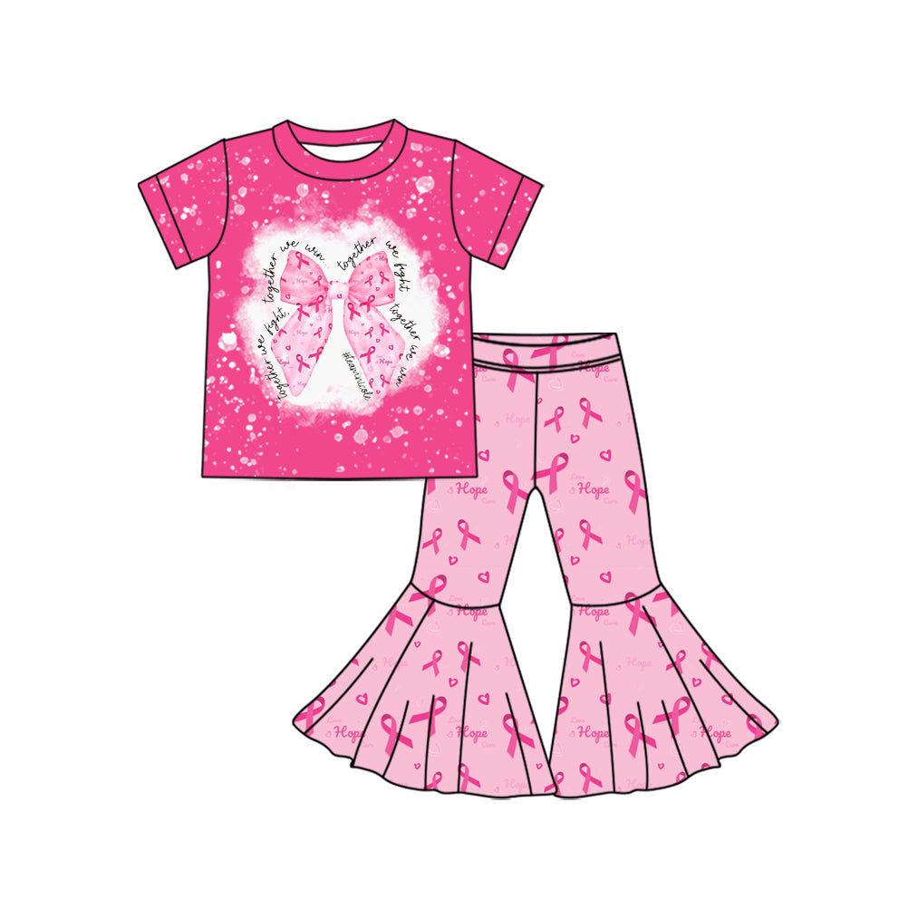Bleached pink bow top bell bottom pants girls clothes