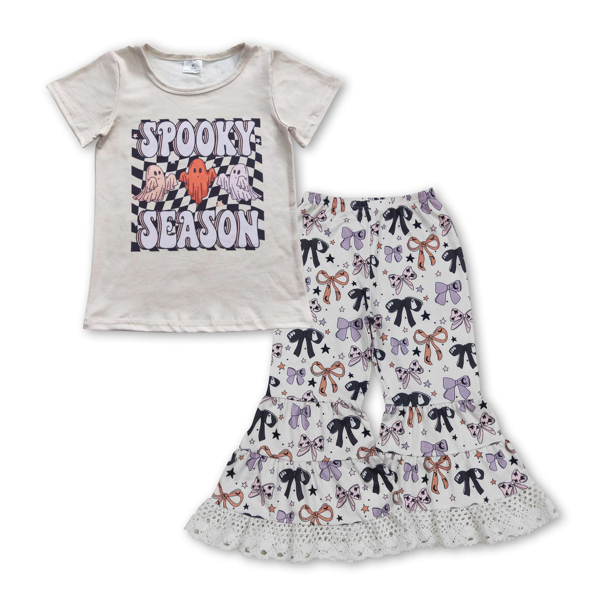 Spooky season ghost top bows pants girls Halloween clothes