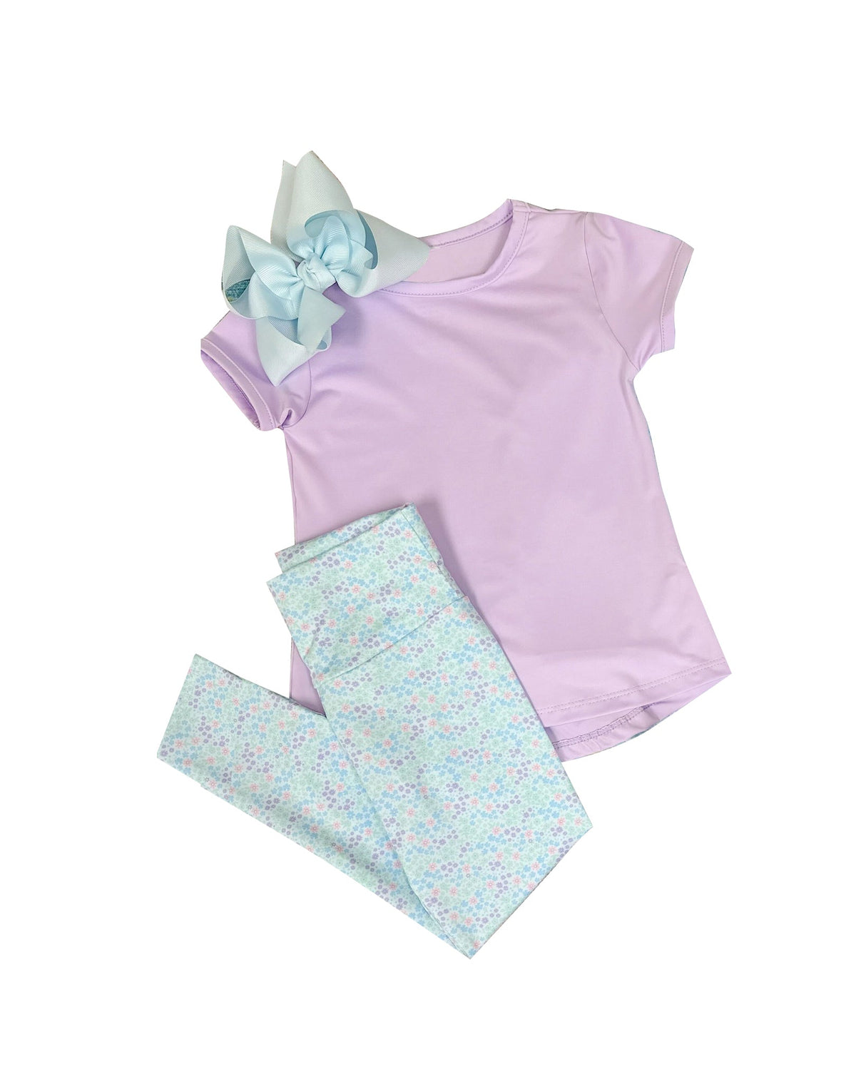 Short sleeves top floral leggings girls activewear set