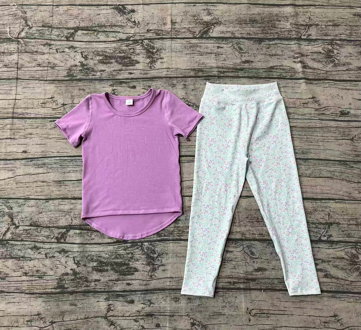 Short sleeves top floral leggings girls activewear set