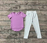 Short sleeves top floral leggings girls activewear set