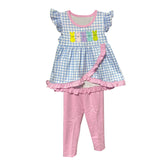 Plaid bunny ruffle tunic leggings girls Easter clothing