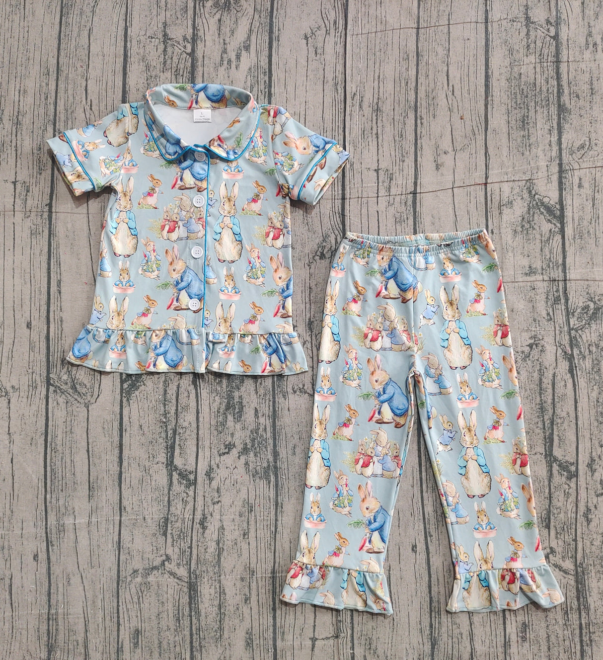 rabbit blue print girl easter set