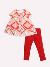 red flowers print girls valentine's day set