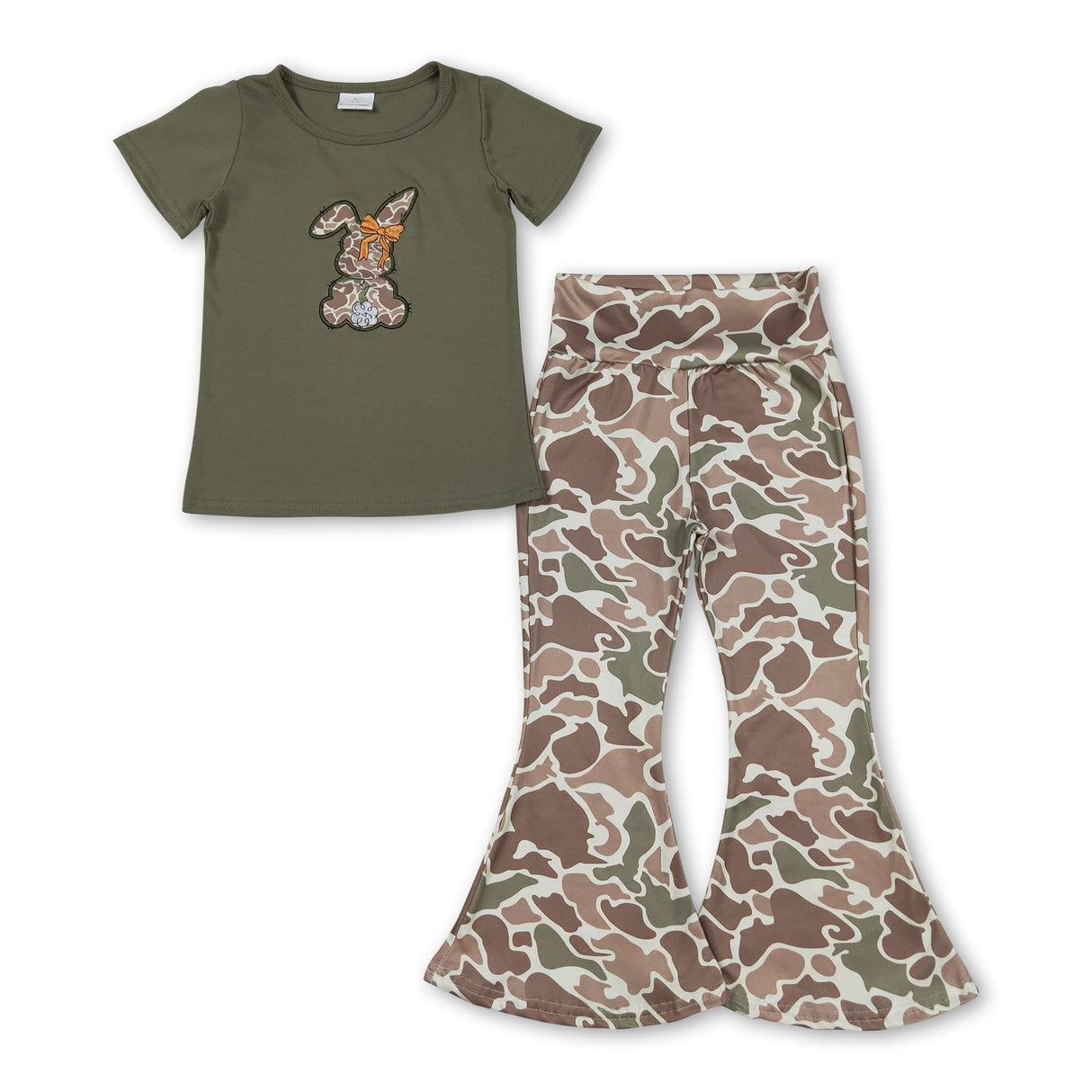 Camo rabbit bow embroidery top pants girls Easter outfit