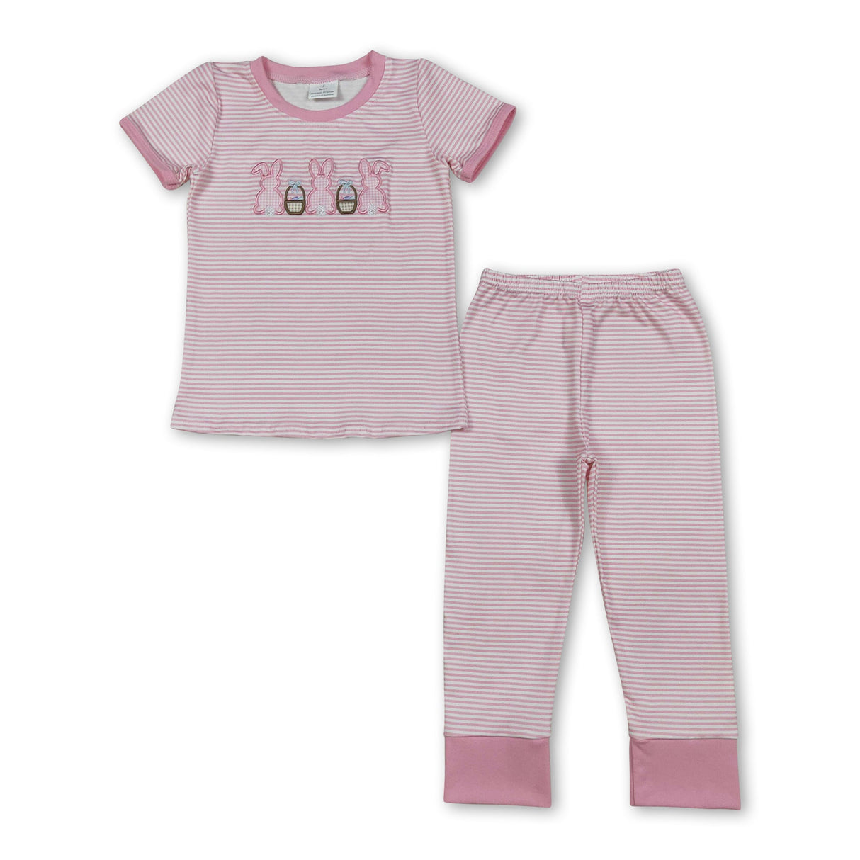 Pink stripe rabbit eggs top pants girls Easter pajamas