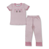 Pink stripe rabbit eggs top pants girls Easter pajamas