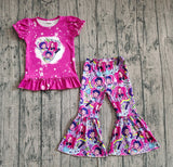Short sleeves hot pink ruffle bleached top music pants girls outfits