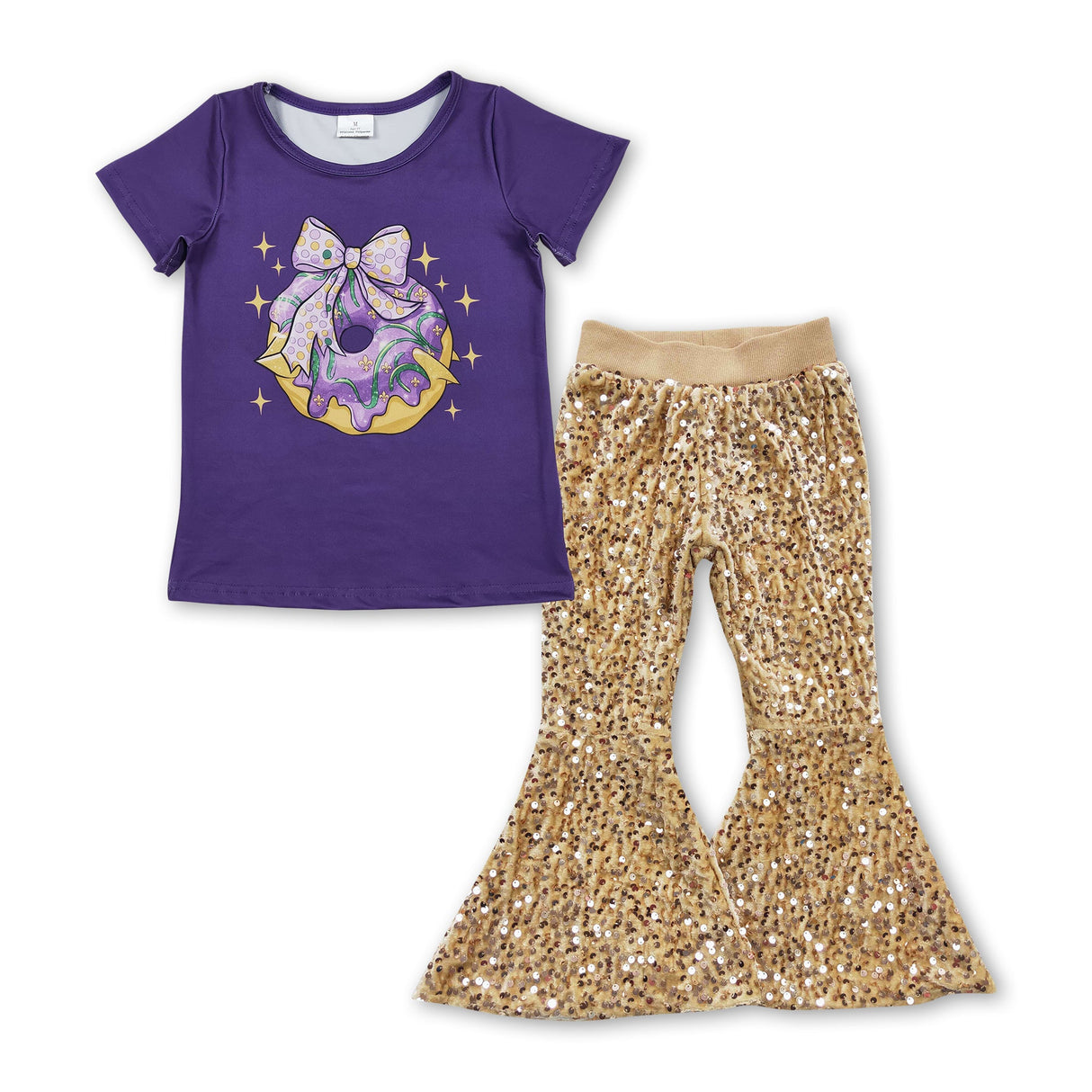 Bow donut purple top sequin pants girls Mardi Gras outfits