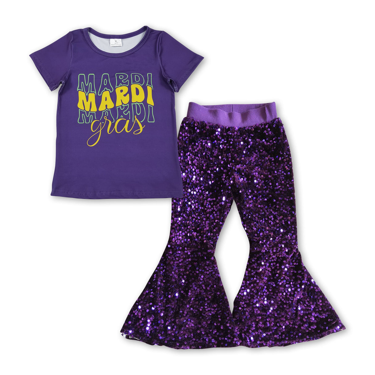 Mardi Gras top purple sequin pants girls clothing set