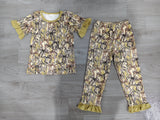 Short sleeves camo bow top pants girls pajamas set