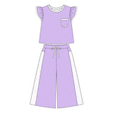 Lavender polka dots flutter sleeves top pants girls outfits