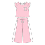 Pink polka dots flutter sleeves top pants girls outfits