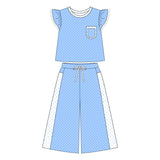 Blue polka dots flutter sleeves top pants girls outfits