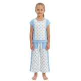 Short sleeves blue polka dots top pockets pants girls set