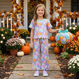 Purple pumpkin bow scallop top pants girls fall clothes