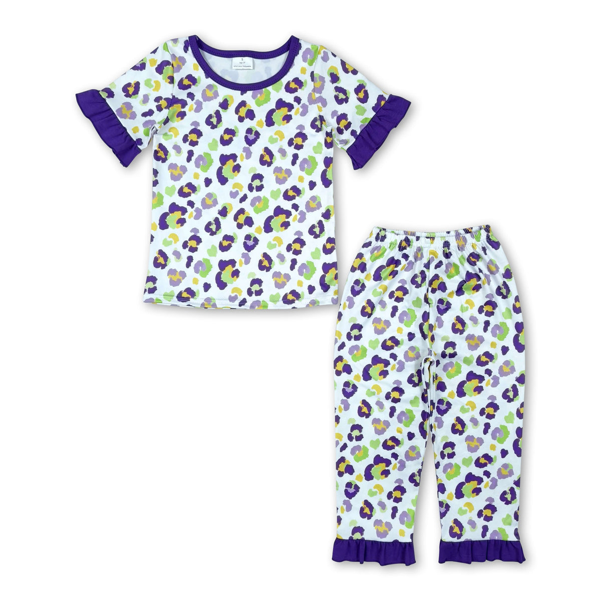 Purple ruffle leopard girls Mardi Gras pajamas